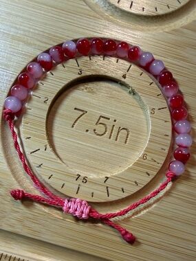 Red and Light Pink Beaded Adjustable Bracelet handmade